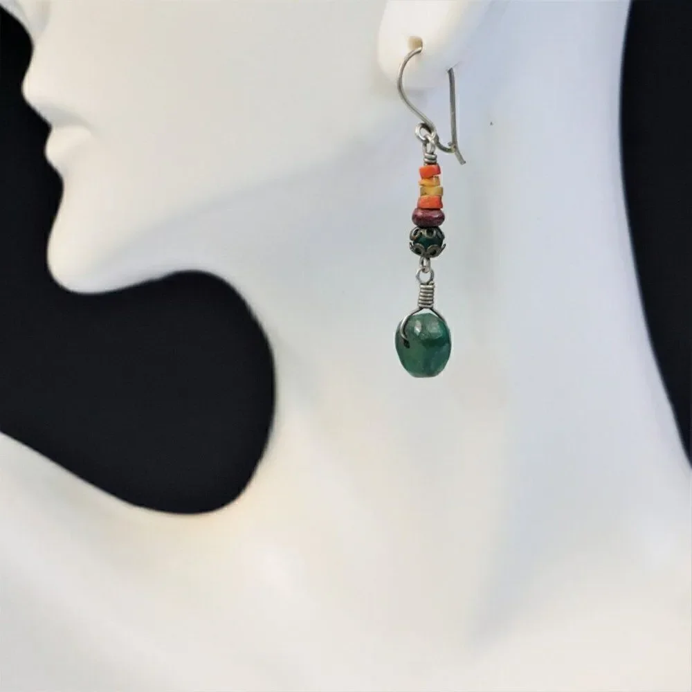 Southwestern Dangle Drop Earrings Natural Stone Beads Boho Western 1.5 Inch Long